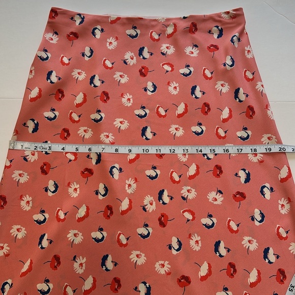 LOFT Daisy Floral Satin Midi Slip Skirt Coral Orange Side Slit NWT M - Picture 15 of 16